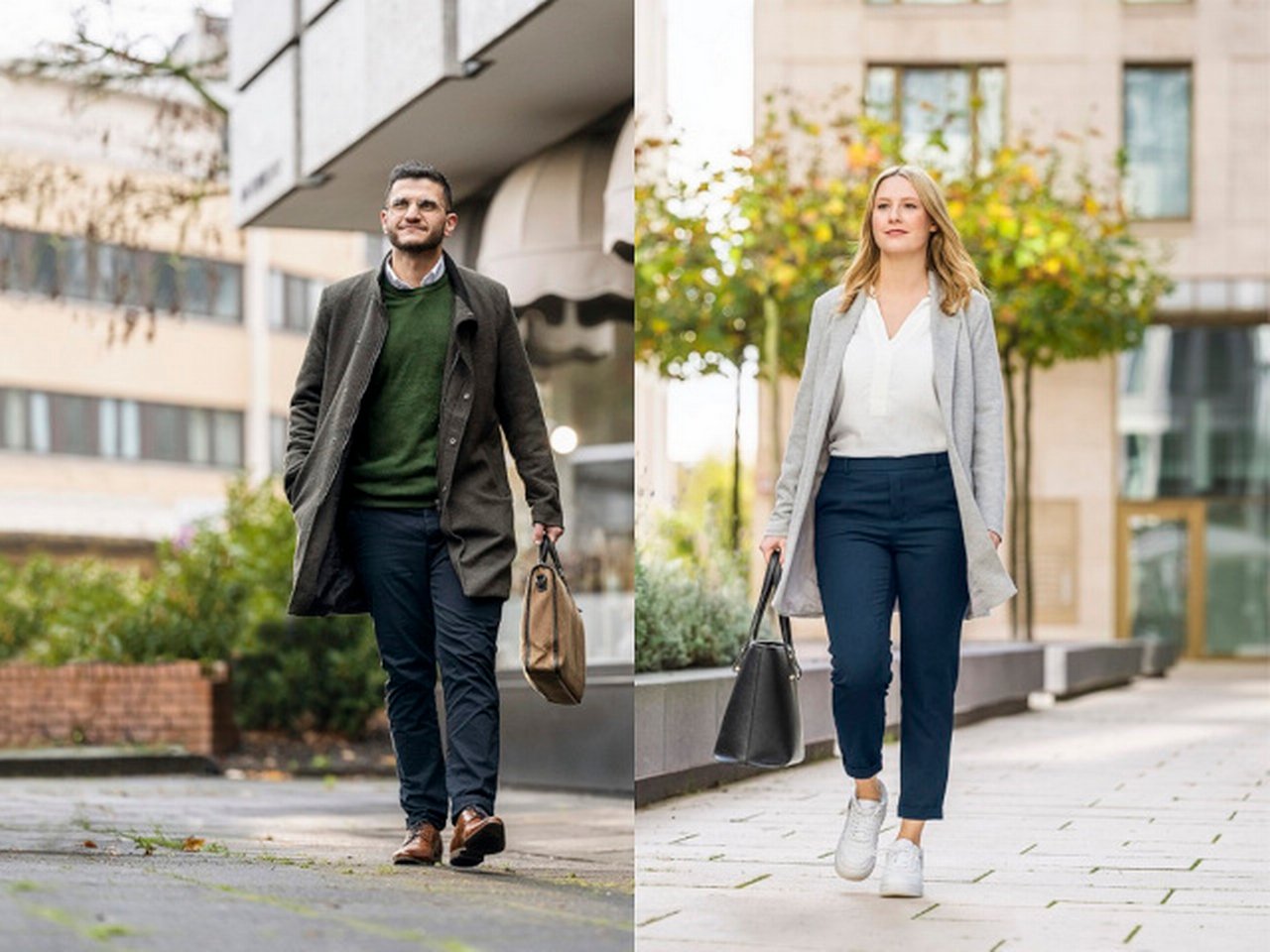 Man and Woman outside after work