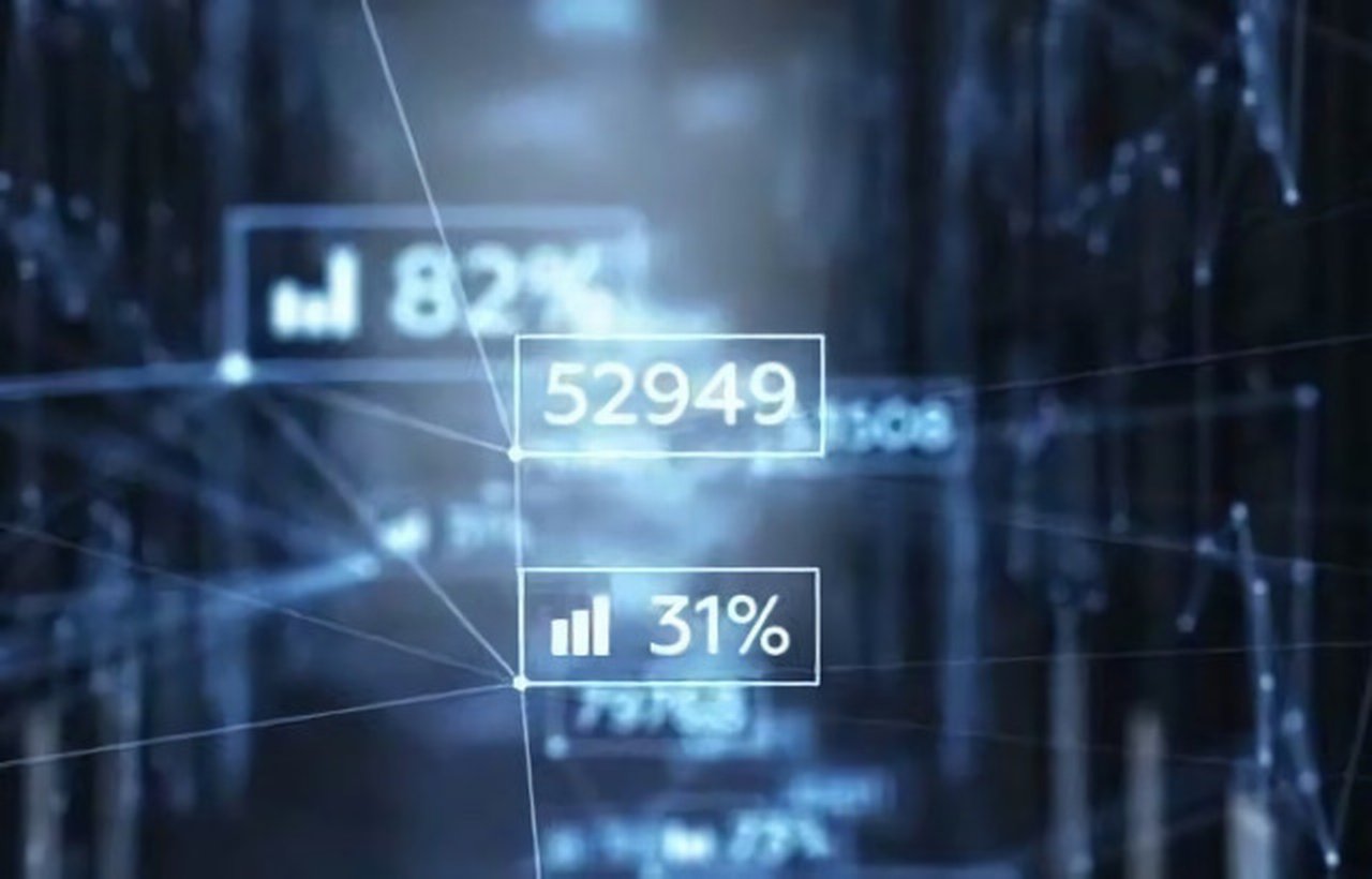 blue matrix image with percentages of numbers