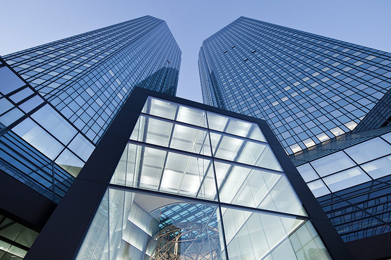 Bottom up view of Deutsche Bank Skyscrapers